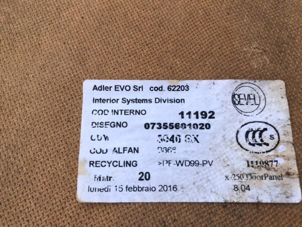 TAPICERKA DRZWI LEWY PRZÓD DUCATO III 07355601020